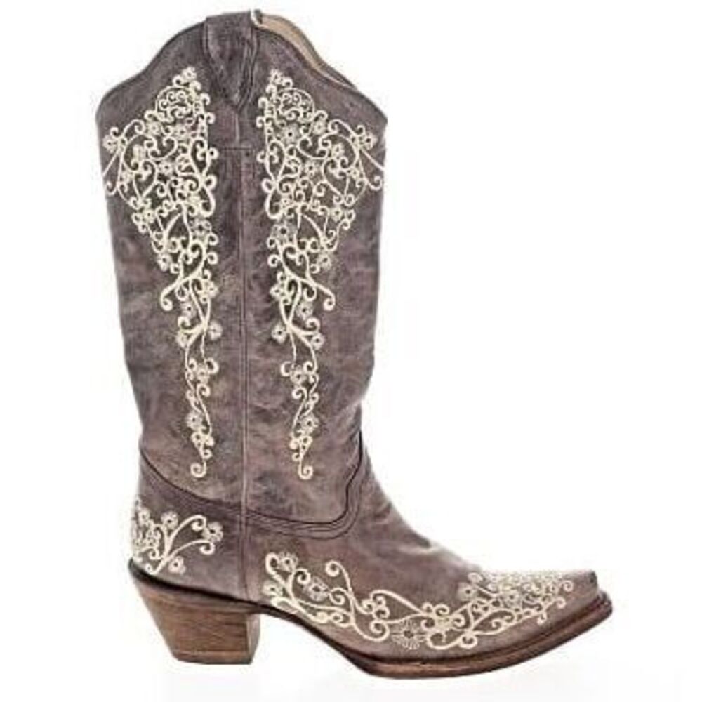 CORRAL WOMEN'S CRATER WITH BONE EMBROIDERY WESTERN BOOTS - SNIP TOE